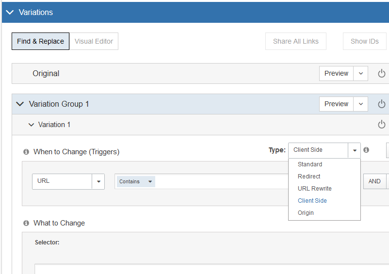 Defining a Client Side Variation