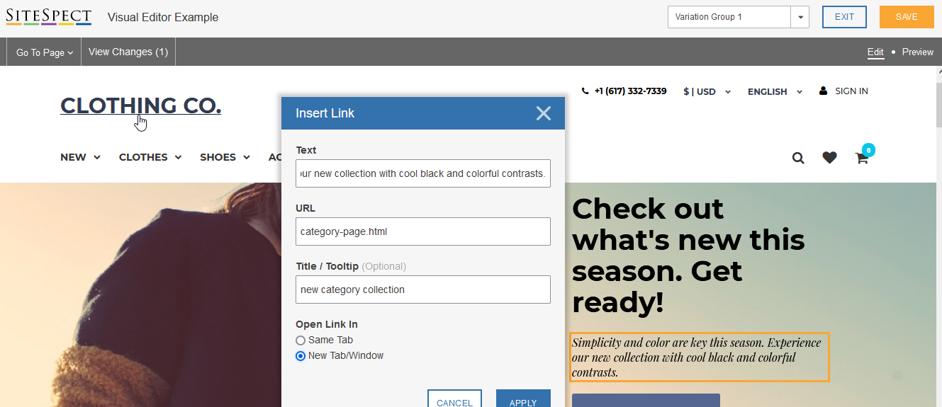 Adding Links Using the Visual Editor