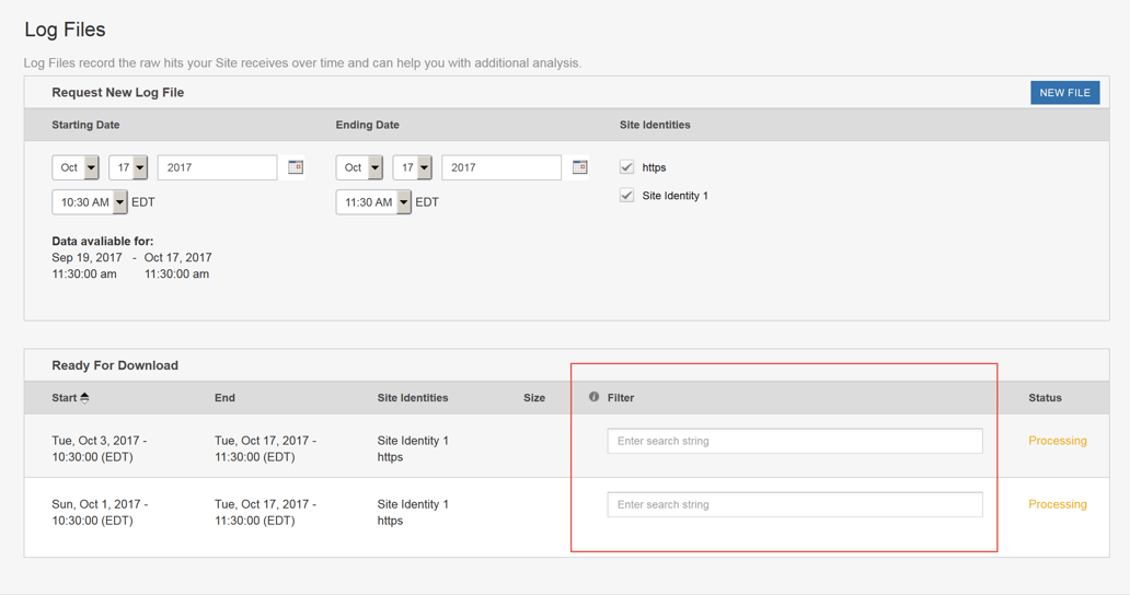 Log File Selection Accessing Log Files