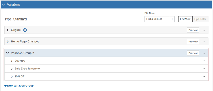 Adding or Deleting a Variation Group in Find and Replace Mode - Variations II