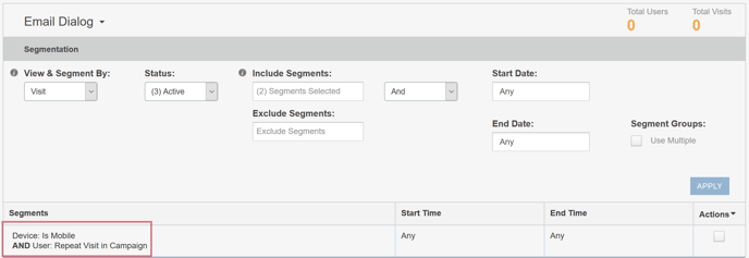 Creating an Audience from a Segment - Email Dialog