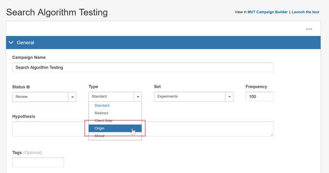 Creating an Origin Experiment - Search Algorithm Testing