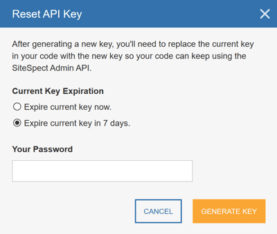 Generating an API Key - Reset API Key