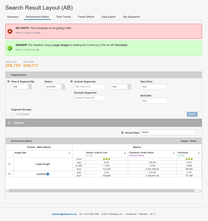 Performance Matrix - Search Result Layout