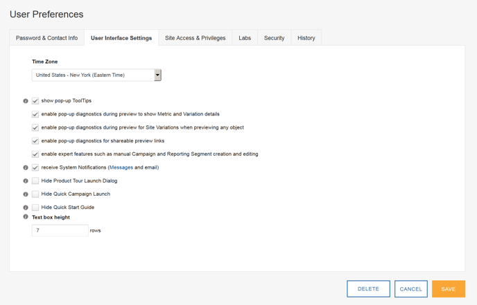 Setting User Preferences - User Interface Settings