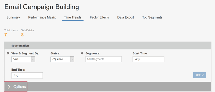 Time Trends Report Options - Email Campaign Building