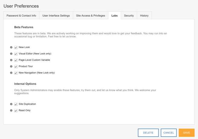 Turning on Optional Features - User Preferences